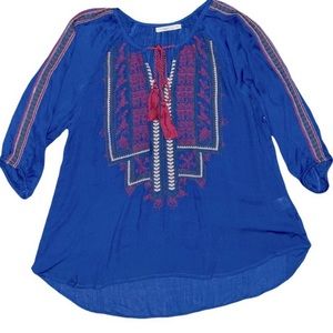 Hazel Embroidered Boho Top Blue Pink Size M